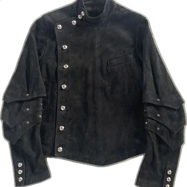 Streetwear Black Jacket Men Harajuku Fashion Loose Motorcycle Gothic Punk Pleated Long Sleeve Coat Autumn Winter Clothing 251027