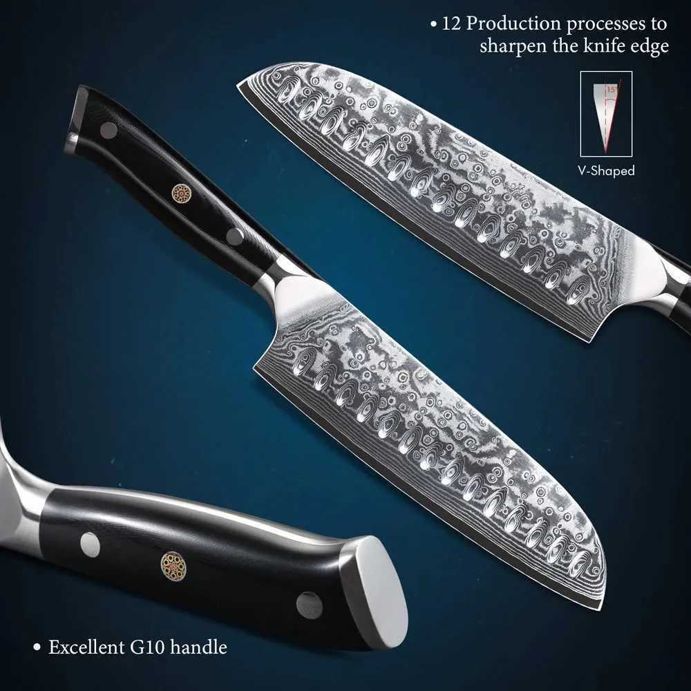 TURWHO 7 Japanese Santoku Knife Damascus Steel Professional Chef Knife Sliced Meat Chop Beef Kitchen Cooking Tool W250208