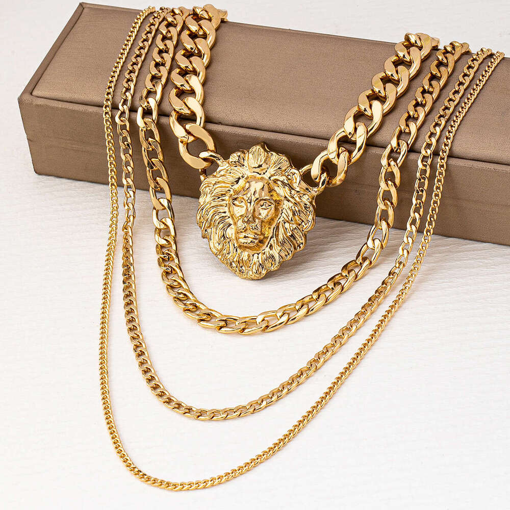 Fashionable Women's Lion Head Hip-Hop Multi-Layer Punk Necklace Suitable for Parties and Music Festivals Without Gift Box