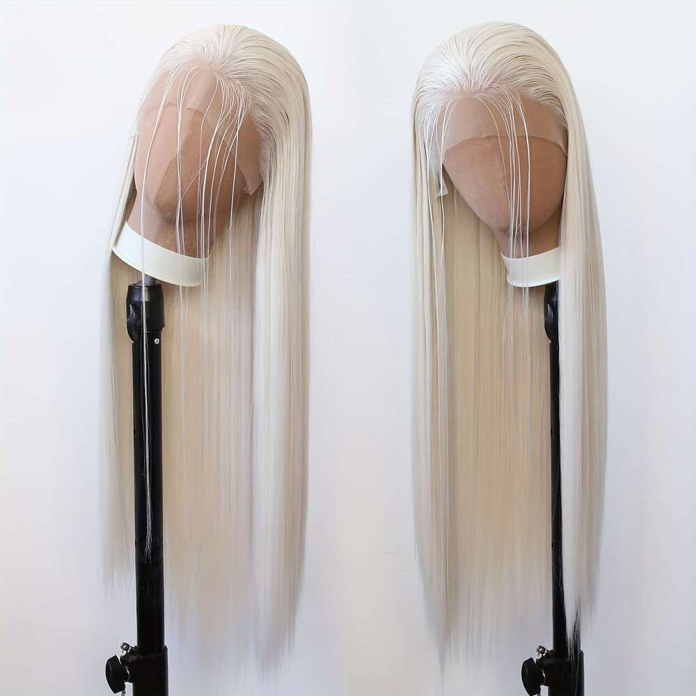 Unisex-Adult High Temperature Fiber Lace Front 13X3 Straight Hair 200% Density Pre Plucked Hairline Glueless Heat Resistant Business Style Synthetic W