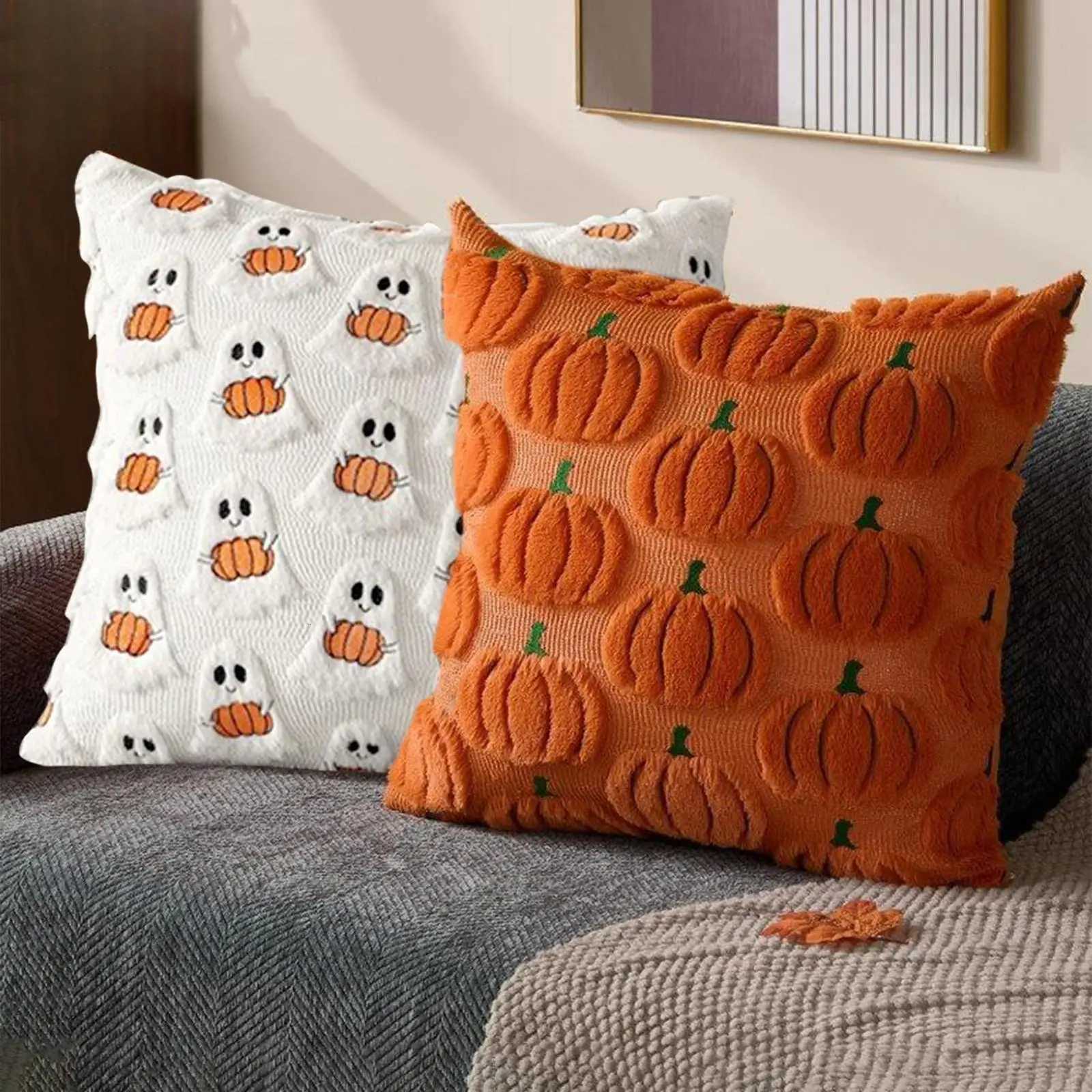 Pillow Case 2Pcs Halloween Decoration Throw Cover Pumpkin Ghost Quilting Plush Autumn Thanksgiving Harvest Home Living Room Decor C251028