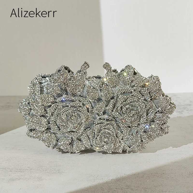 Alizekerr Rose Crystal Evening Clutch Bags Women New Boutique Sparkling Diamond Flower Purses And Handbags Wedding Party H251027