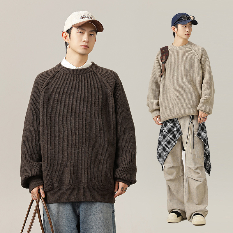 3D Shoulder Line Design Round Neck Sweater Autumn Winter Designer Sweater Texture Thick Knit Solid Color Loose Coat