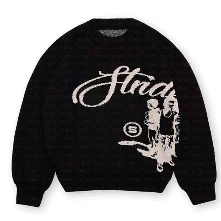 New Trendy American Jacquard Street Hip-Hop Unisex Knitted Pullover Sweater Y2K Style