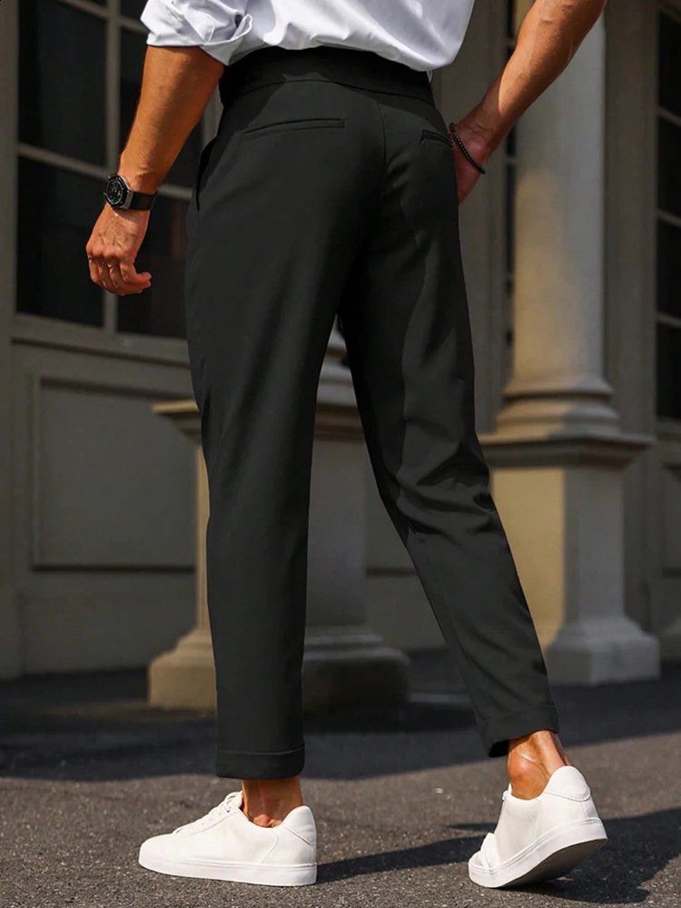 Fashion Mens Pleated Trousers Business Casual Solid Color Straight Pants Spring Fall Men Trendy Slim Highwaisted Suit 251027