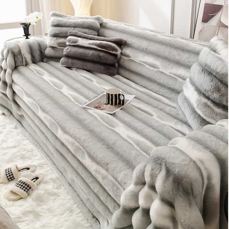 EIFLOYRabbit Plush Sofa Cover Non Slip Towel Blanket Soft Thick Couch Slipcover Winter Universal Furniture Protector C251028
