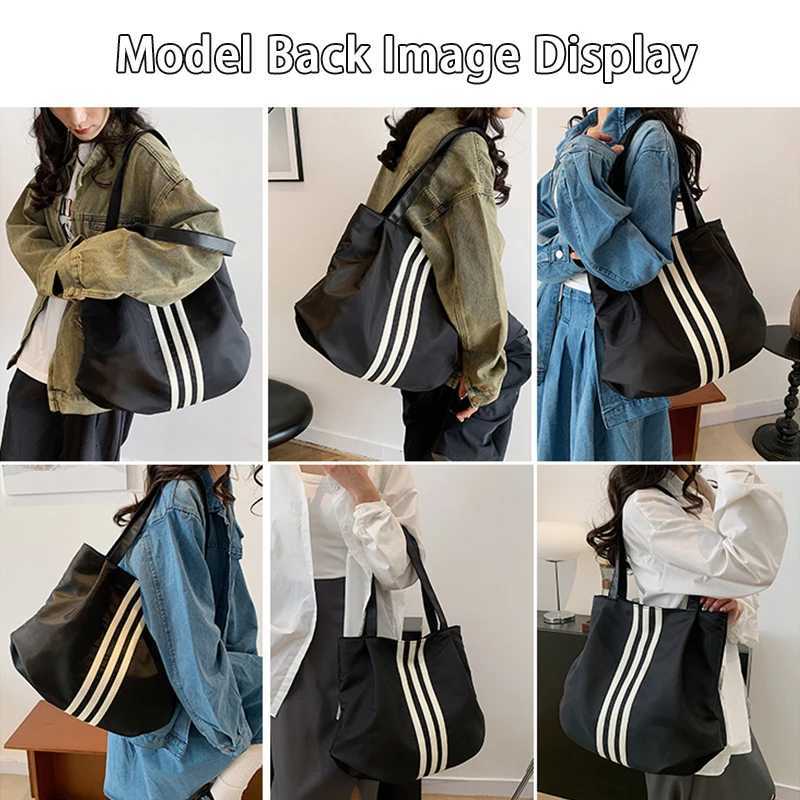 New Large Capacity Striped Single Shoulder Tote Bag Versatile Casual Office Commuter HandbagW251028