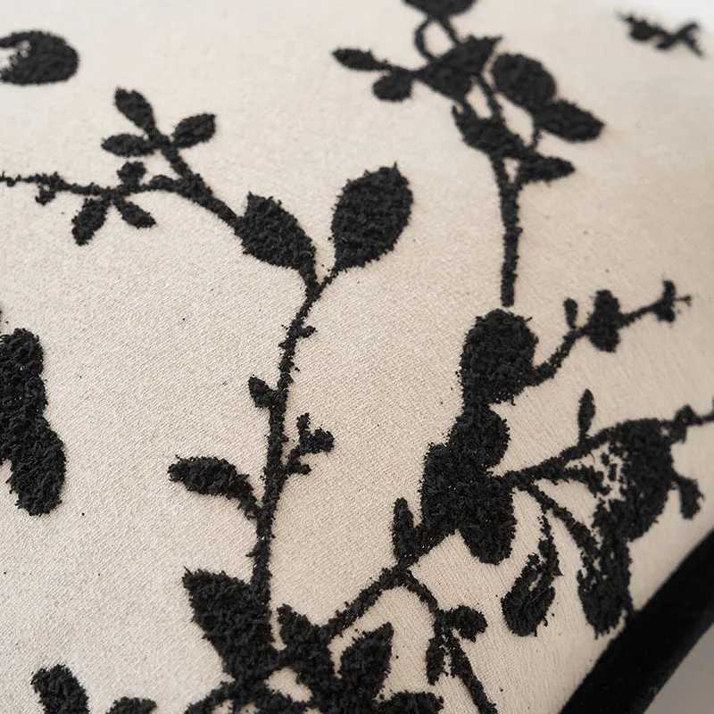 Pillow Case Itan Beige Black Light Luxury Cushion Cover Retro Chenille Plant Jacquard Cover Decorative Modern Throw case C251028