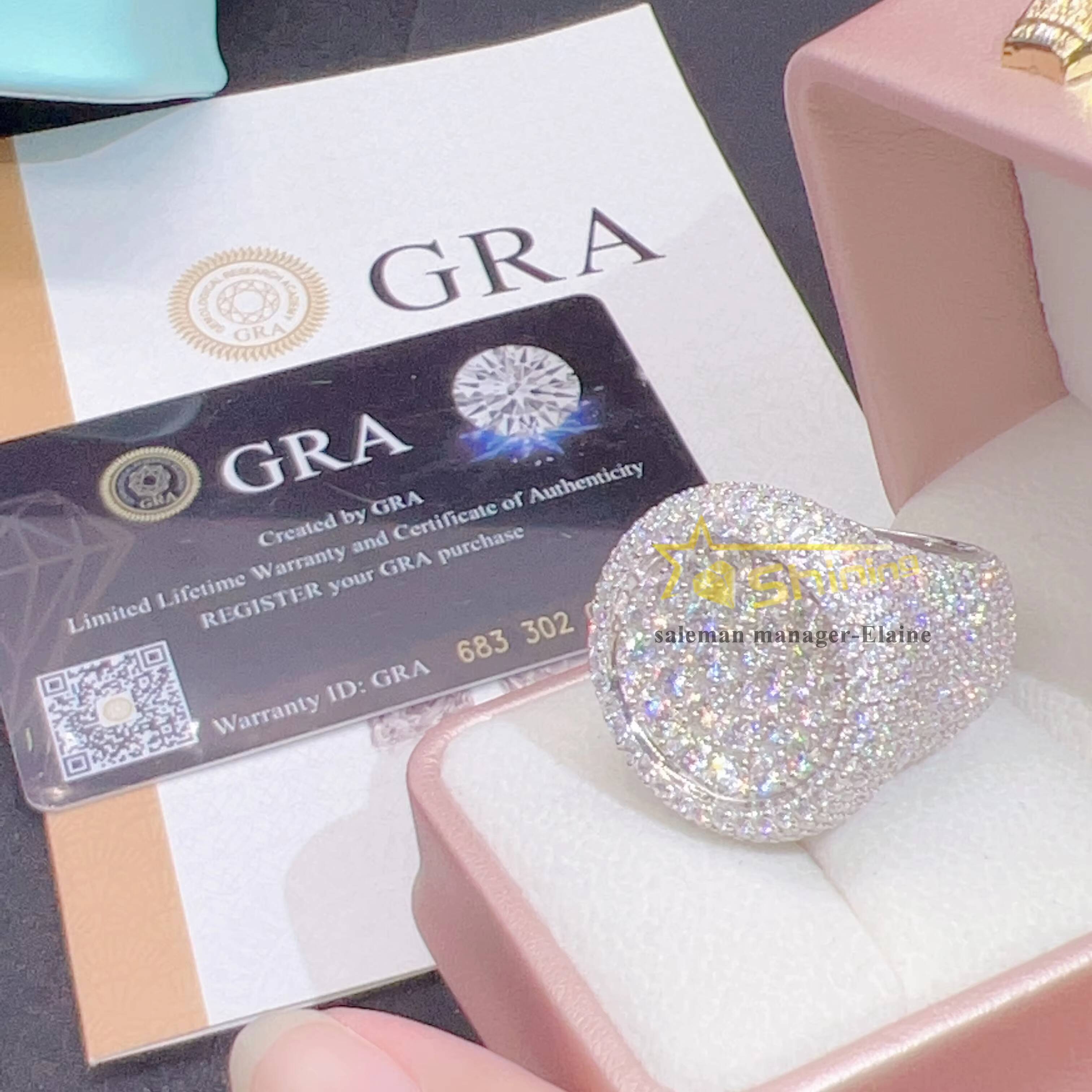 Fine Jewelry Sterling Silver 925 Gold Plated Vvs Moissanite Iced Out Hip Hop Rings