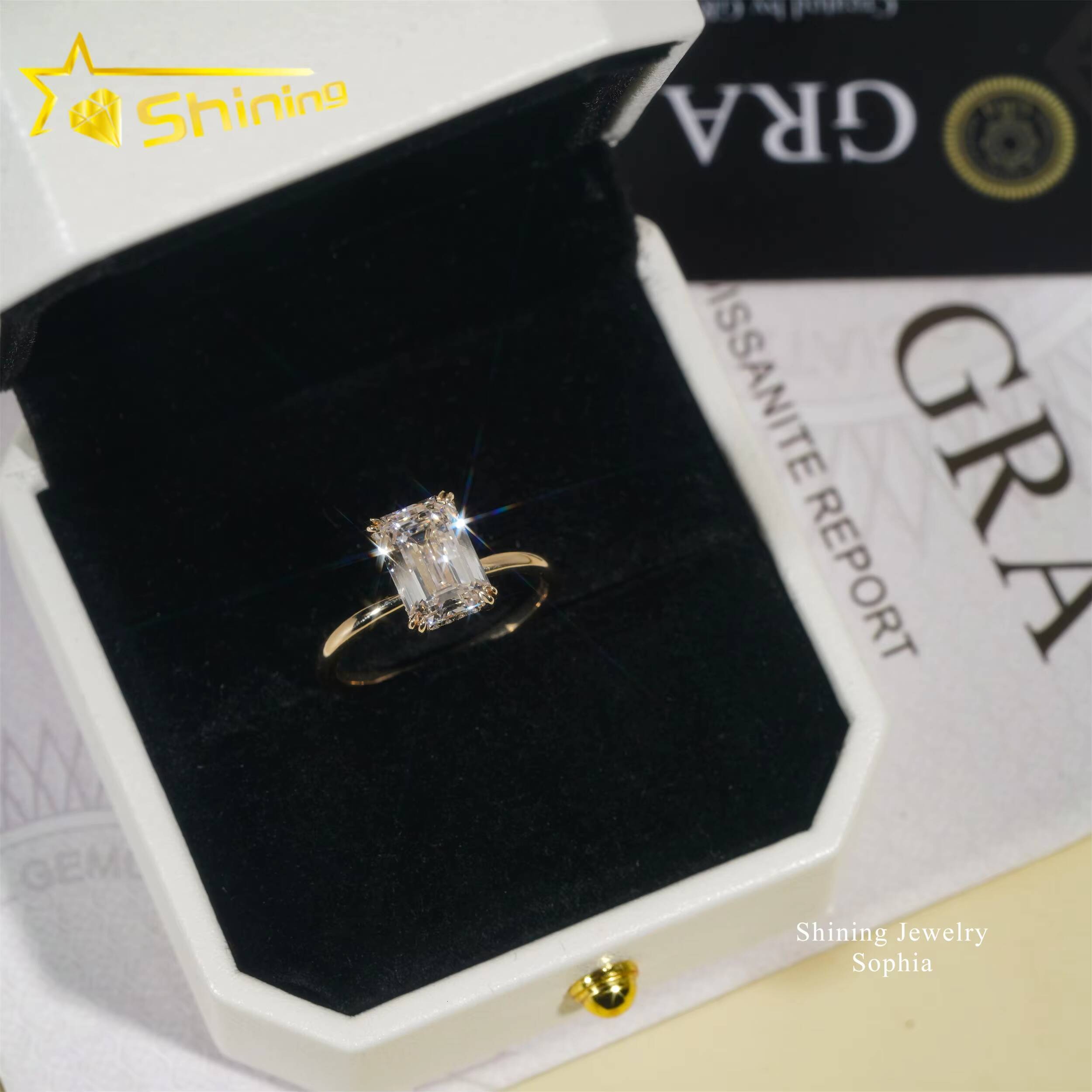 IGI Certificate Emerald Cut Solitaire Design 14K Real Solid Gold 314carat Lab Grown Diamond Rings Women Engagement Ring