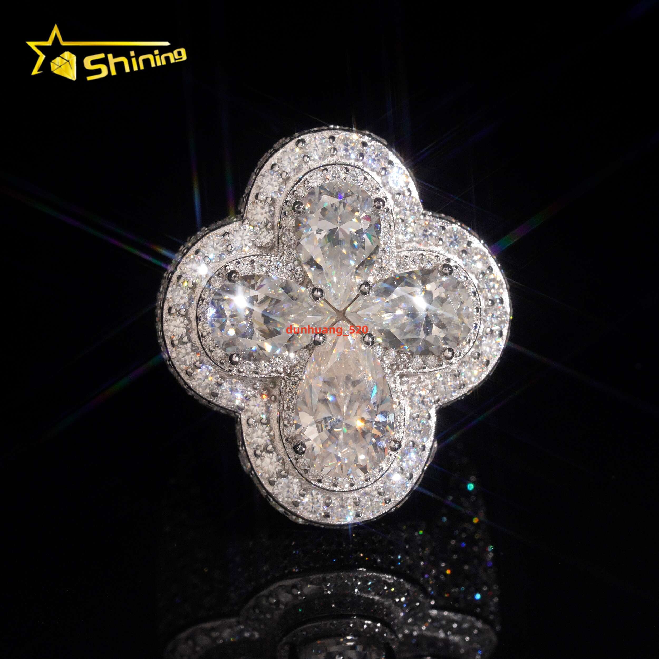 Flower Design Hot Sale Iced Out Ring GRA Moissanite Pass Diamond Test 925 Sterling Silver Gold Plated Hip Hop Men Ring