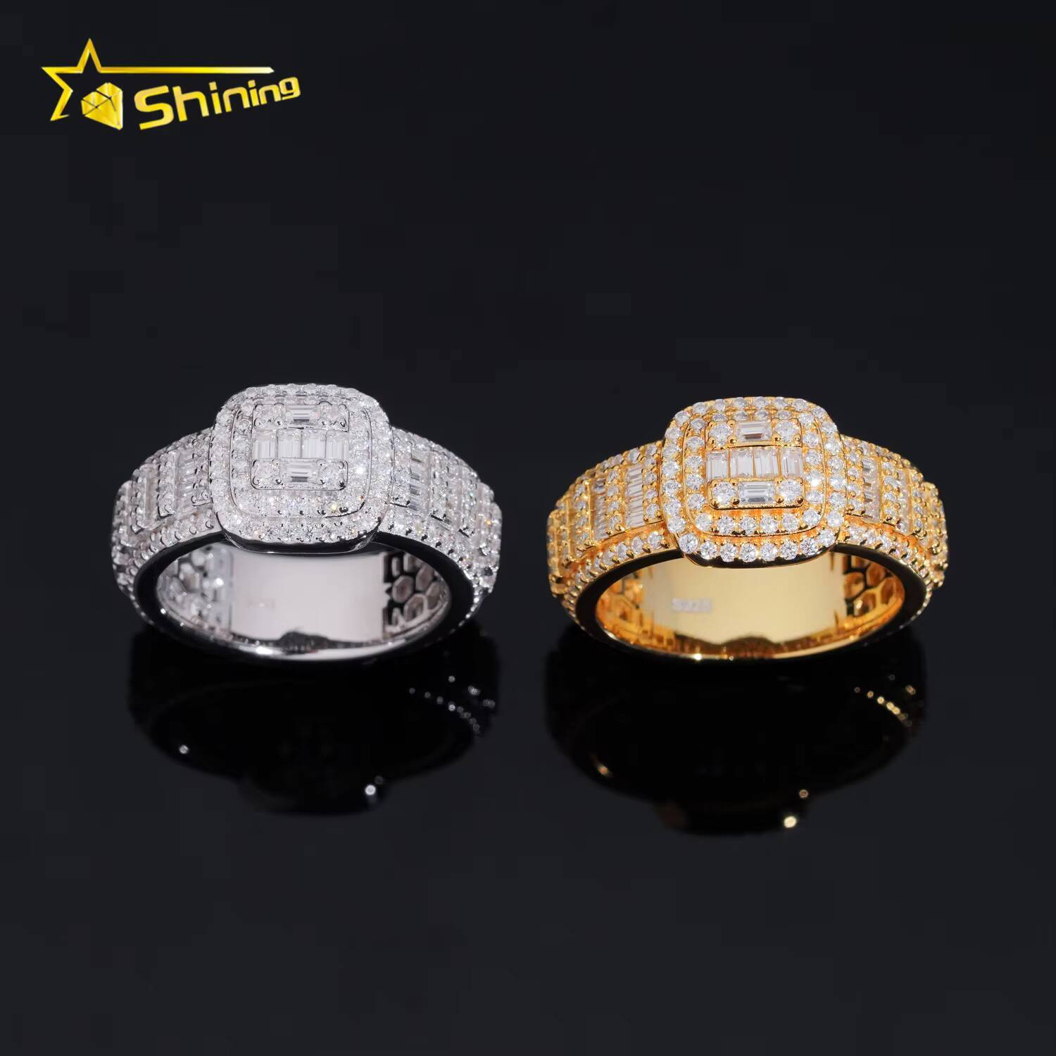 Factory Price GRA Certificate High Quality Solid 925 Silver Gold Plated Fine Jewelry Iced Out Hip Hop Ring Moissanite Men Rings