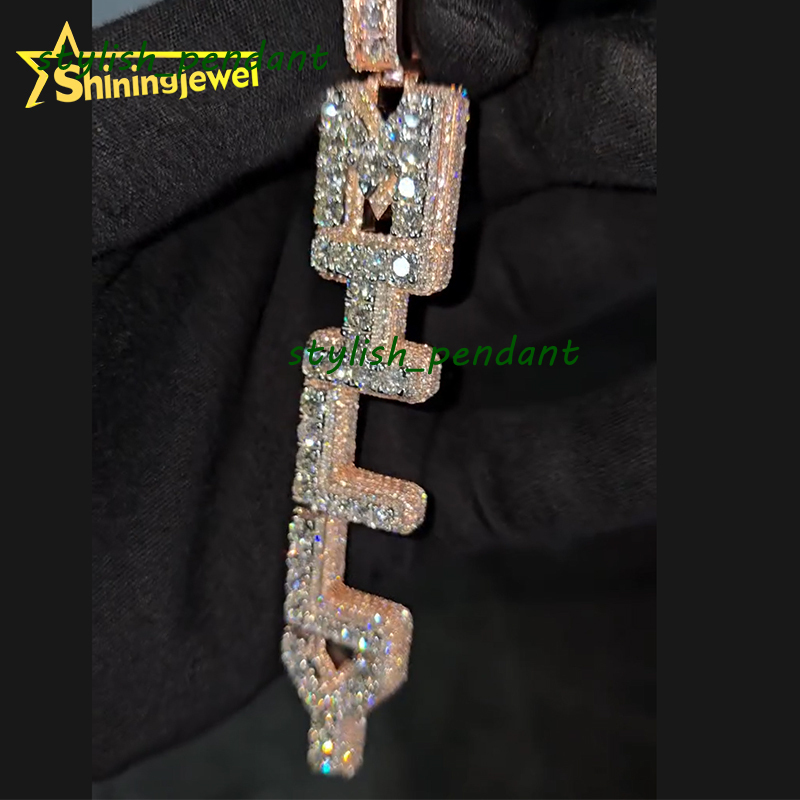 Custom Luxury Iced Out Letter Mosaic Hip Hop Men 925 Sterling Silver Gold Plated Moissanite Name Pendant