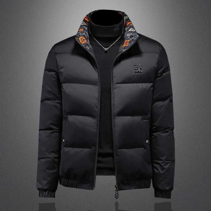 Mens Stand Collar White Duck Down Jacket Glossy Surface Warm Outerwear Casual Trendy Korean Slim Fit Autumn Winter New Style T251028