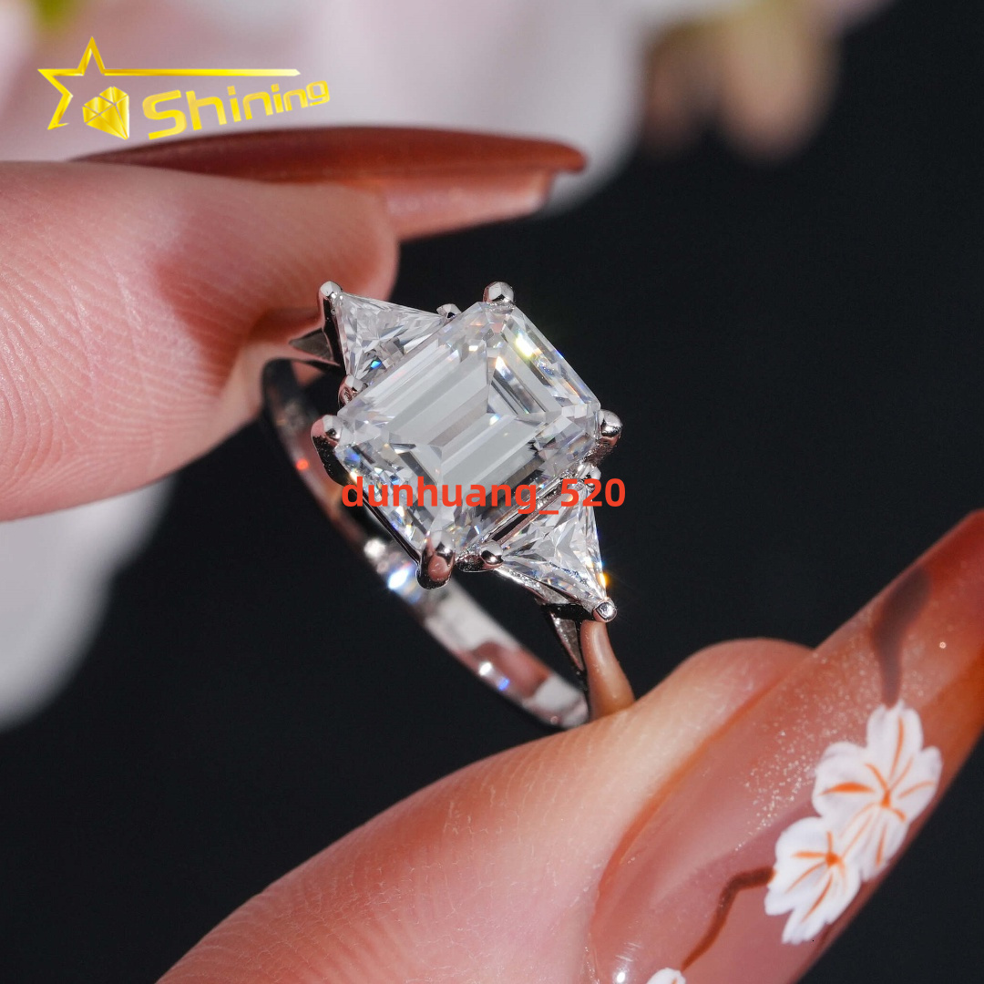 Pass Diamond Tester Luxury Emerald Cut S925 Sterling Silver with VVS Women Engagement Wedding Moissanite Diamond Ring