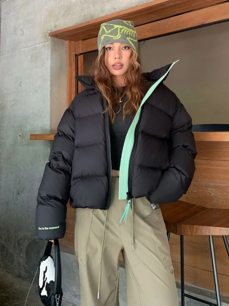 Winter Green Short Bread Parkas American Stand Collar Sports Casual Cotton Padded Coats Soft Warm Trendy Streetwear 251015