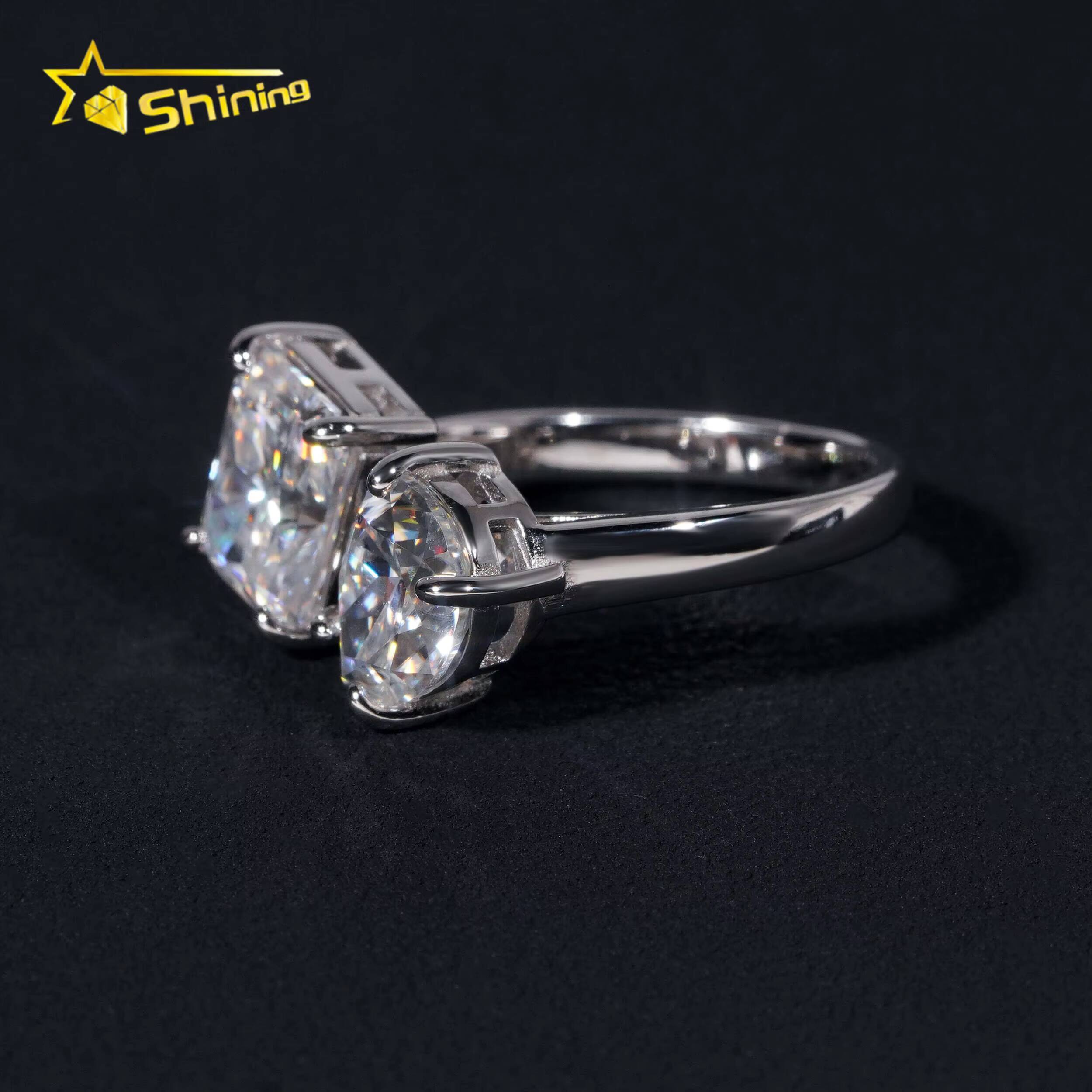 Iced Out Fashion Jewelry Diamond Engagement Wedding Ring 925 Solid Silver D VVS Radiant Pear Cut Moissanite Ring for Women