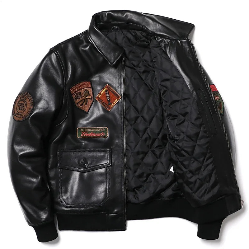 Embroidery Sheepskin Jacket Mens Natural Genuine Leather G1 Air Force Pilots Coat Thicken Warm Soft Clothes 251027