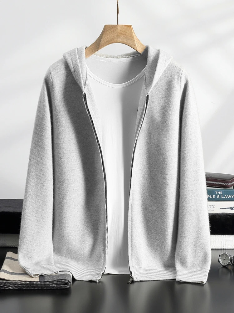 Mens Sweater Cardigan 100 Cashmere Coat Autumn Winter Clothes Zip Hooded Outerwears Thick Warm Knit Jacket Smart Casual 251017