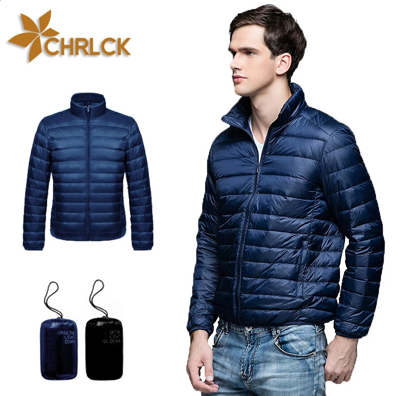 CHRLCK Packable Down Jackets Mens Ultralight Camping Trekking Waterproof Winter Coat Outdoor Windproof Warm Puffer Jacket Male 251015