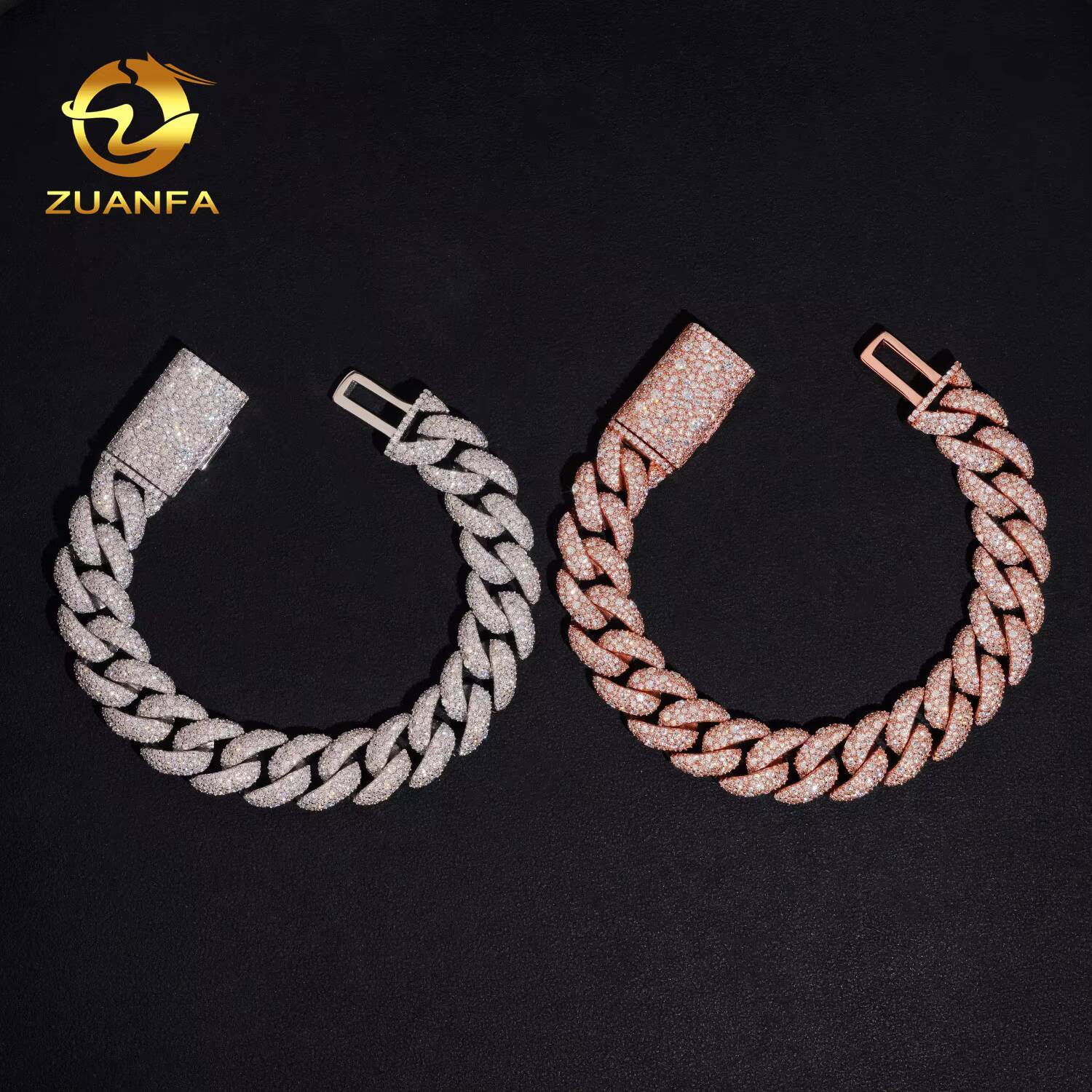 MOissanite Hip Hop Jewelry Iced Out Moissanite Cuban Bracelet 15mm Mosaic 925 Silver Moissanite Bracelet Men Pass Diamond Tester