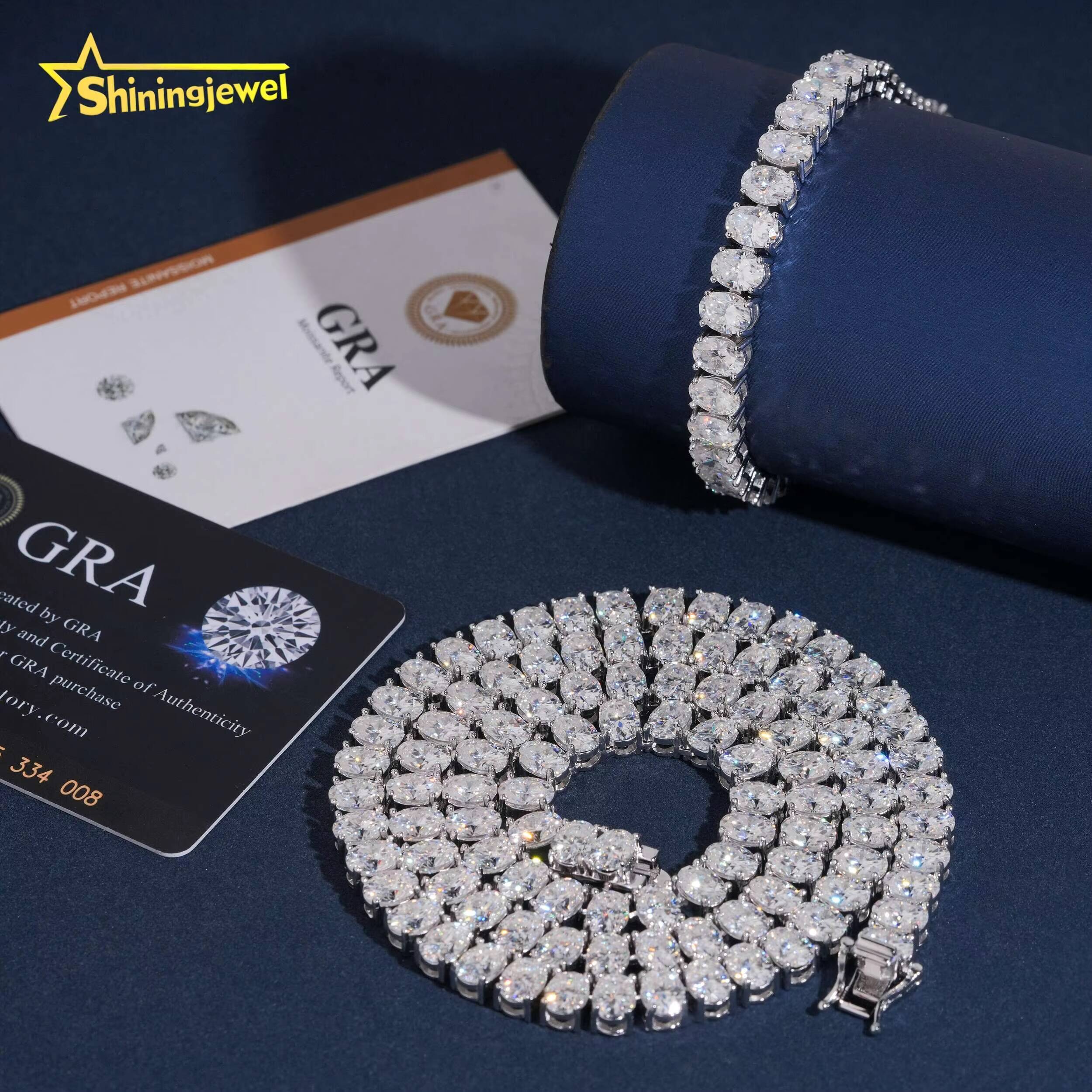 New Fashion Iced Out Oval Tennis Chain 925 Silver Moissanite Diamond 57mm 1Carat Tennis Necklace Pass Diamond Tester