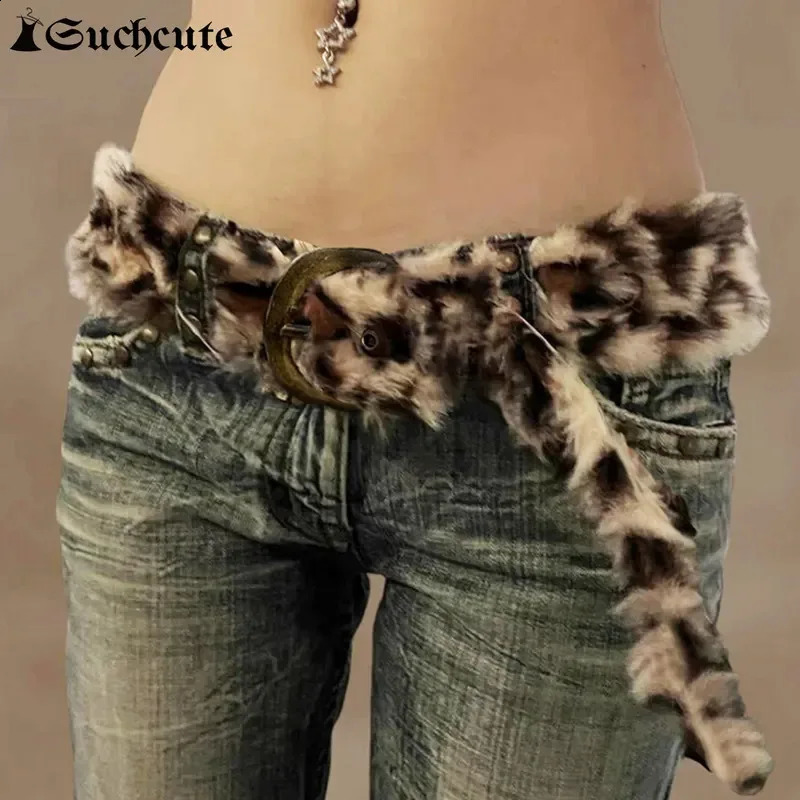 Leopard Print Plush Belt Fashionable Warm HipHop Adjustable Accessories Jeans Belt Personalized Dirty Style Belt 251027
