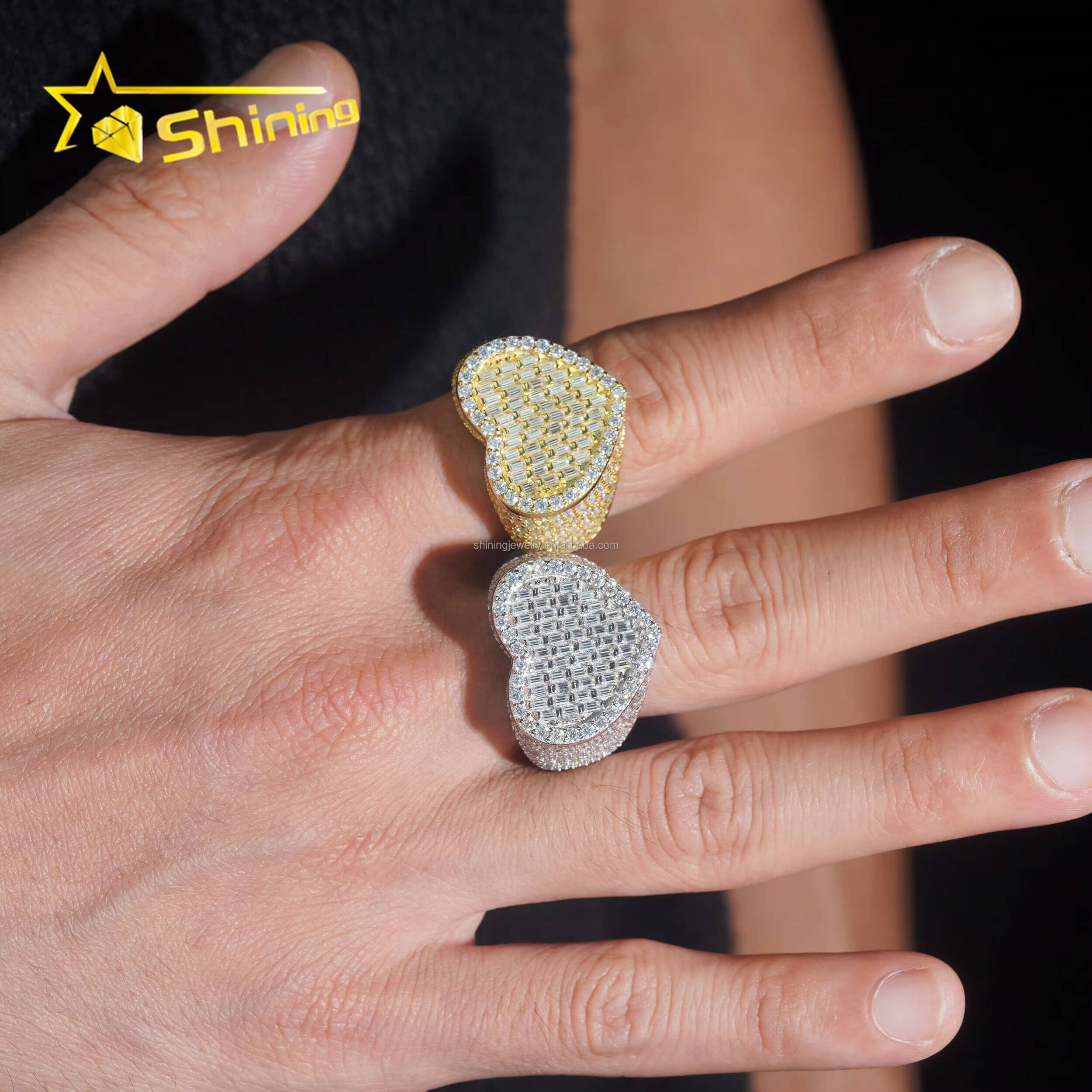 Bulk Stock Drop Shipping Price Hip Hop Fire Jewelry Man S925 Solid Silver Iced Out VVS1 Moissanite Diamond Heart Shape Ring Gift