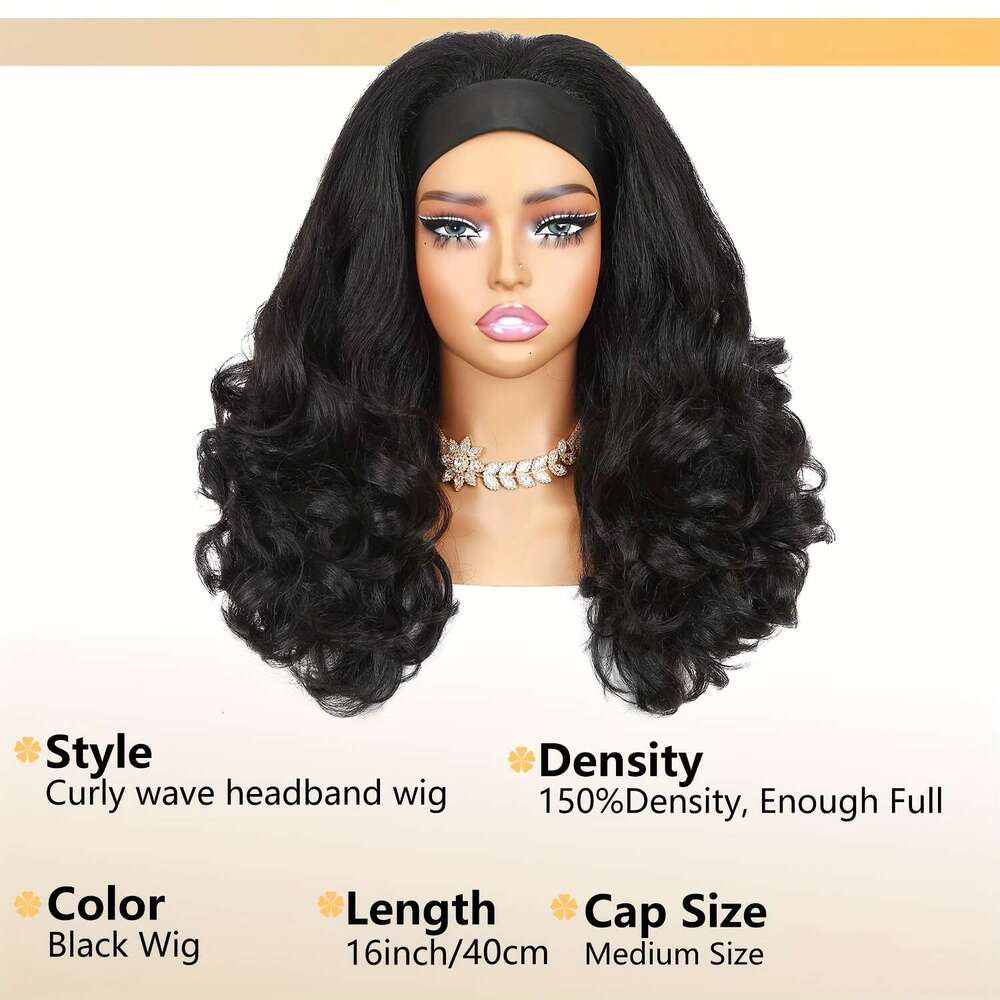 Women's Elegant Curly Wave Headband Wig Heat-Resistant Hair Elastic Net Natural Look Everyday & Special Events Easy To Style With Perfect For Par