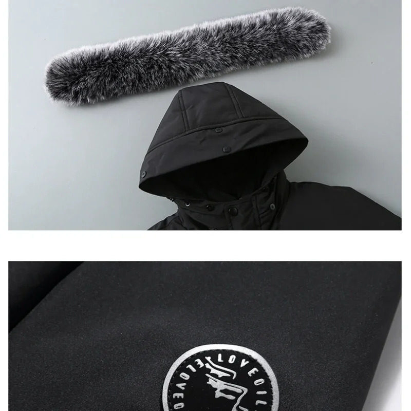 Winter Down Jacket Mens Long Fashion Thickened Large Fur Collar Windproof Warm White Duck Down Parka Men Hooded Coat 251023