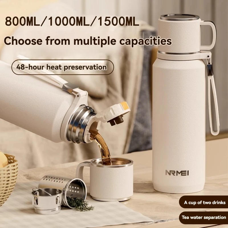 1.5L Thermos Bottle Stainless Steels Vacuum Flask Hot Coffee Tea Water Heat Preservation Bottles Cold Tumbler Drinkware W260226