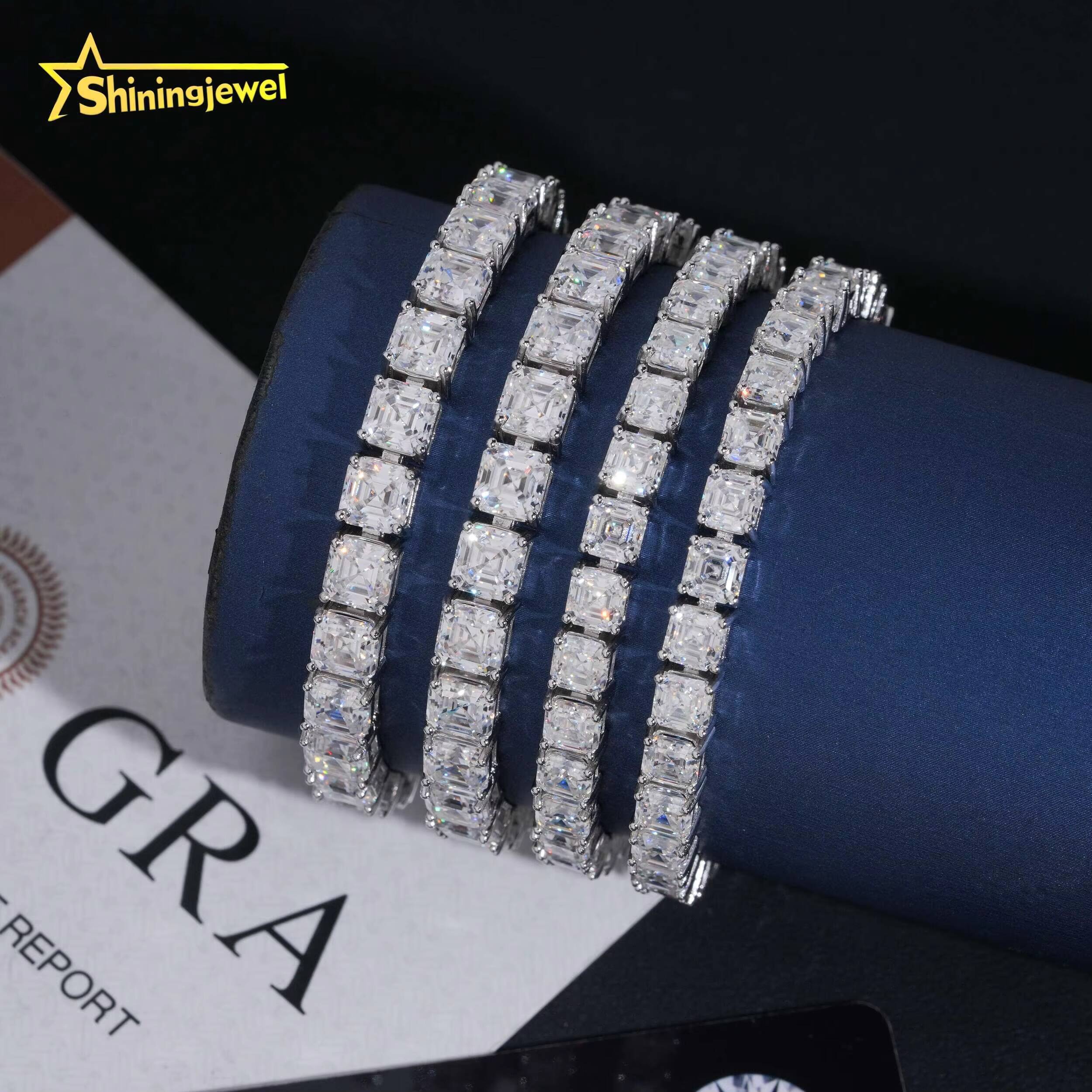 New Design Hip Hop Jewelry Luxury Bracelets Solid 925 Sterling Silver Asscher Cut 5MM 6MM Tennis Bracelet