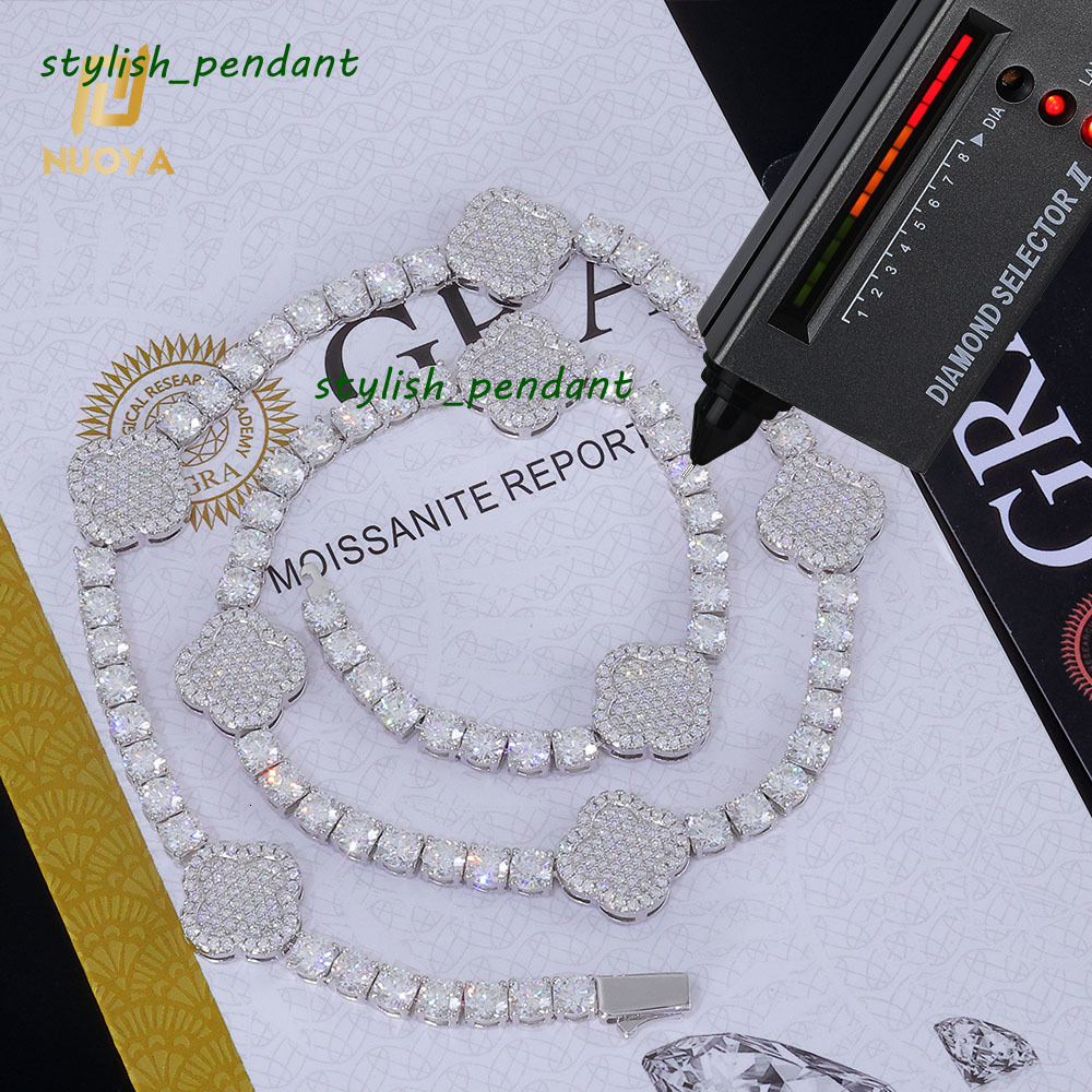 Iced Out FourLeaf Clover Necklace 925 Sterling Silver VVS Moissanite Tennis Chain Women Hip Hop Jewelry Pass Diamond Test