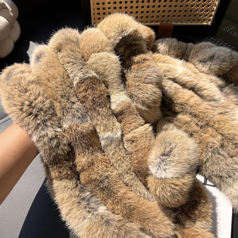 True rabbit fur triangle shawl cloak warm and thick neckprotecting rabbit fur scarf shawl scarf in autumn and winter 251023