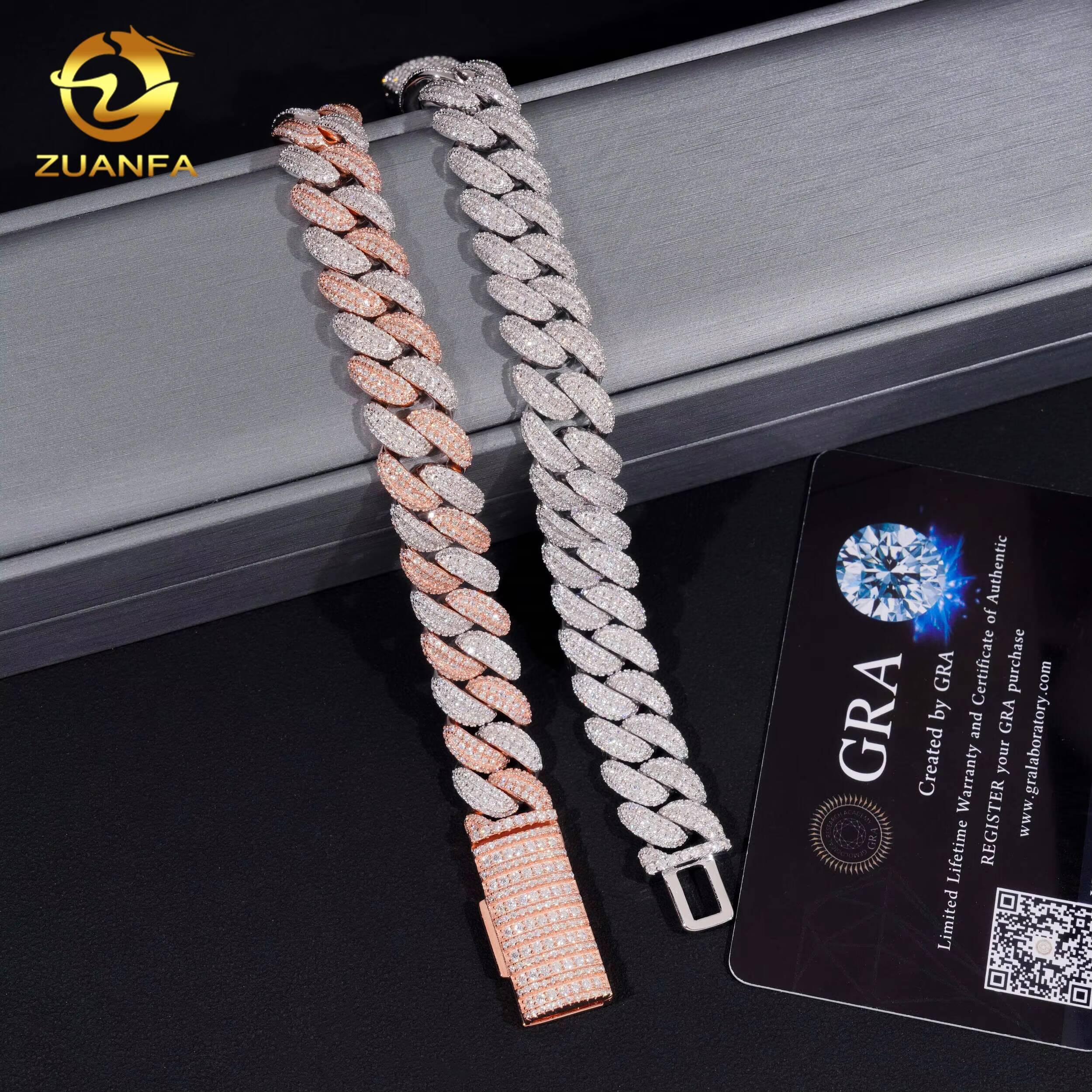 Zuanfa Jewelry Moissanite Cross Bracelet 13mm Cuban Link Chain Moissanite Cuban Link Bracelet Cuban Chain