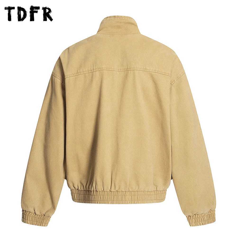 Pocket Cargo Jacket Mens Zipper Decoration Autumn Retro Casual Stand Collar Long Sleeve Spliced Outerwear Man J251028