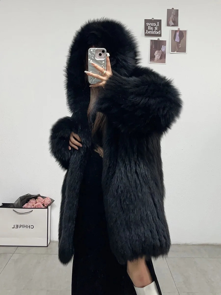 winter big white bear 85Cm long fox fur doublesided woven European fur coat for women 251027