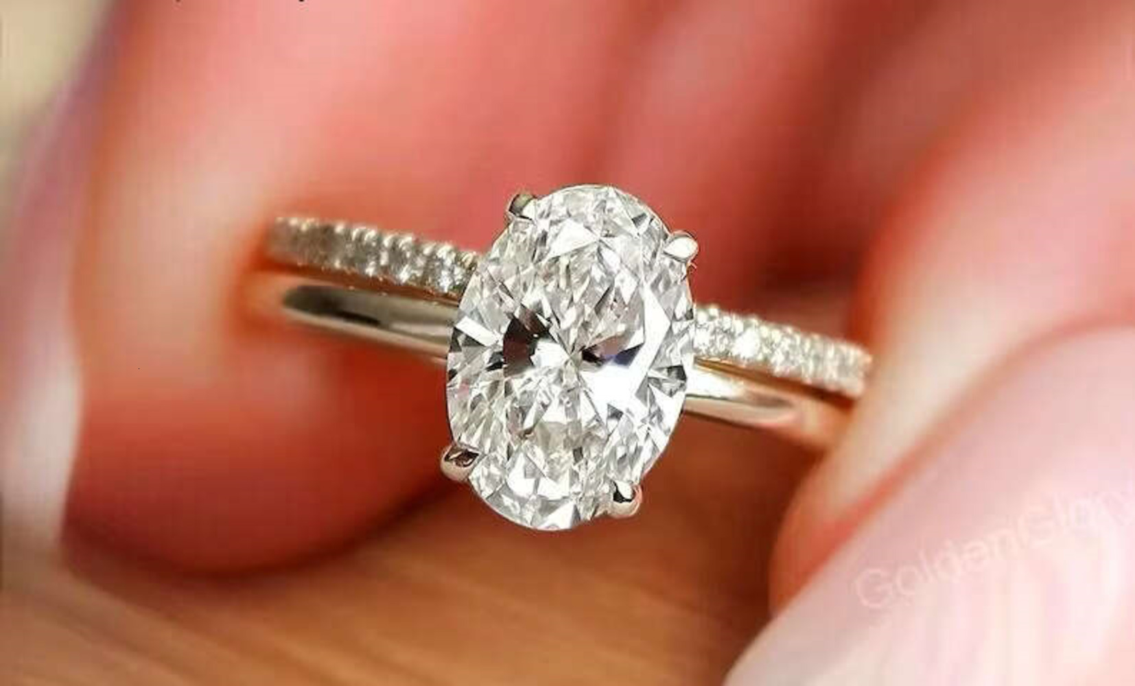 FOXI 2 Ct Oval Cut Moissanite Wedding 14k Gold Plated Bridal Engagement Set Art Deco Matching Stacked Bands Ring