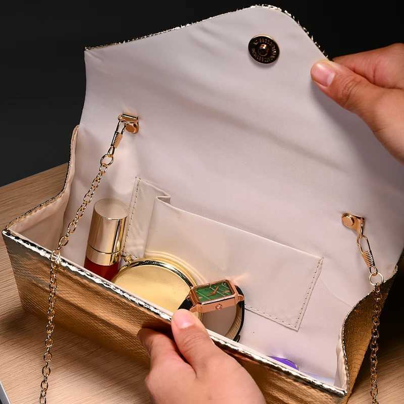 Gold Style Elegant Evening Bag with Detachable Metal Chain Clamshell OneShoulder Ladyship Party Storage Bag for Women H251027