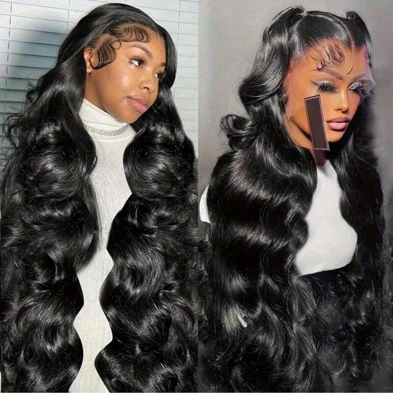 Glueless 180 Density 4X4 Body Wave Front Pre Plucked With Baby Human Hair For Women 12A HD Transparent Lace Frontal Wigs Natural Black
