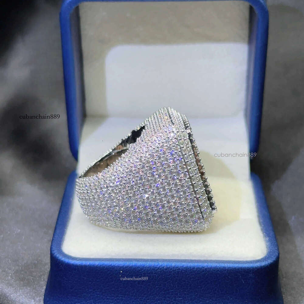 Hiphop Mens Pave Hip Hop Iced Out Cuban Ring Sier Rings Vvs Moissanite Dia Rapper Jewelry