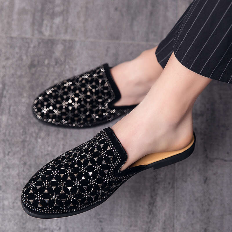 Free shipping Summer New Casual Trendy Breathable Half-Slip One-Strap Leather Size 38-46 No Heel Lazy Shoes for Men