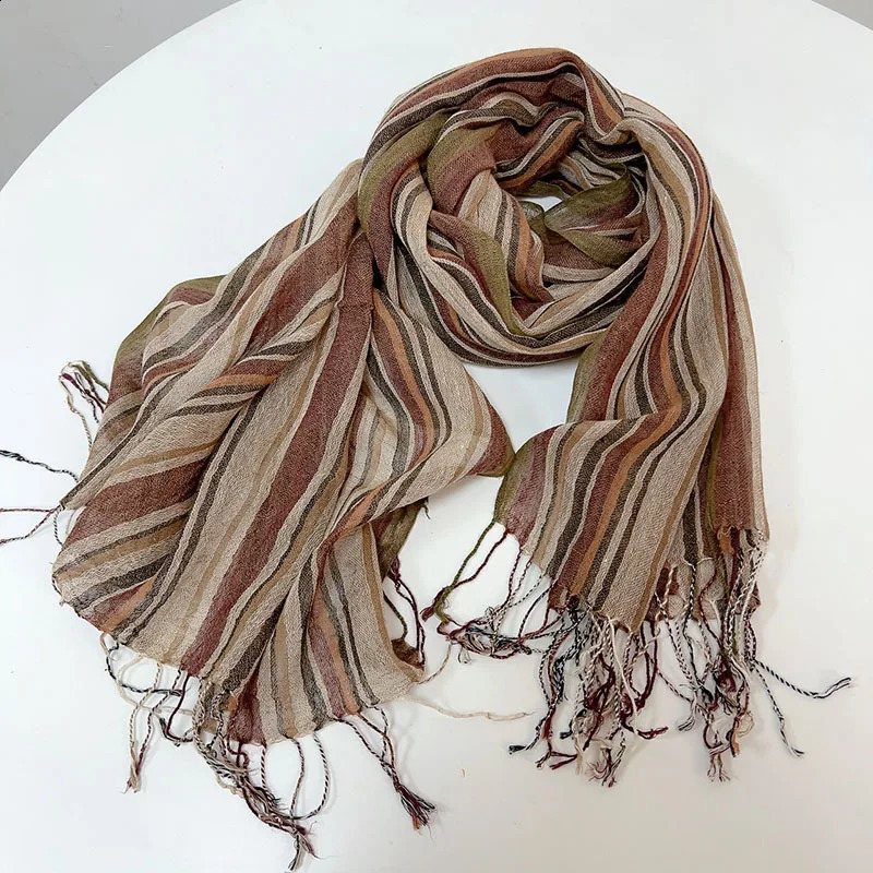 Cotton Linen Blend Stripe Fashion Scarf 251027