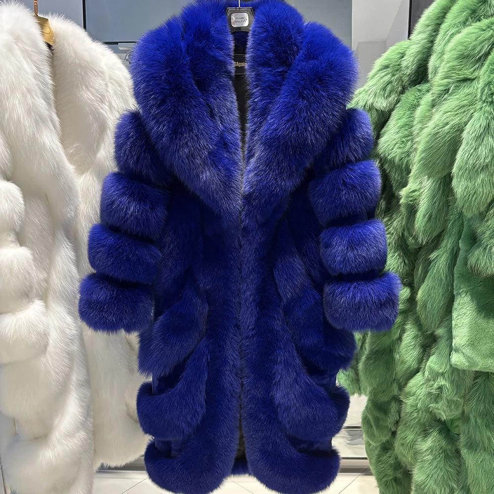 YOLOAgain 2025 Winter Warm Real Fox Fur Coat Women Pink Fox Fur Jacket Long 251027