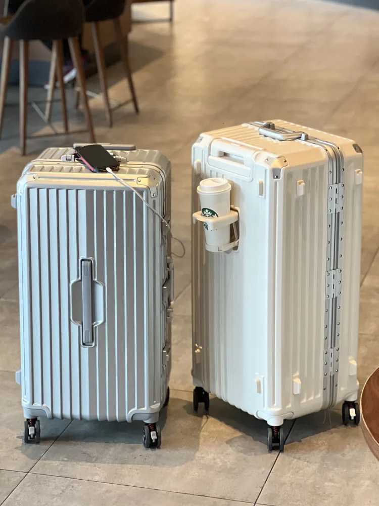 Aluminum frame large capacity luggage womens suitcase 26 inch drop resistant leather suitcase password box student travel s W251028