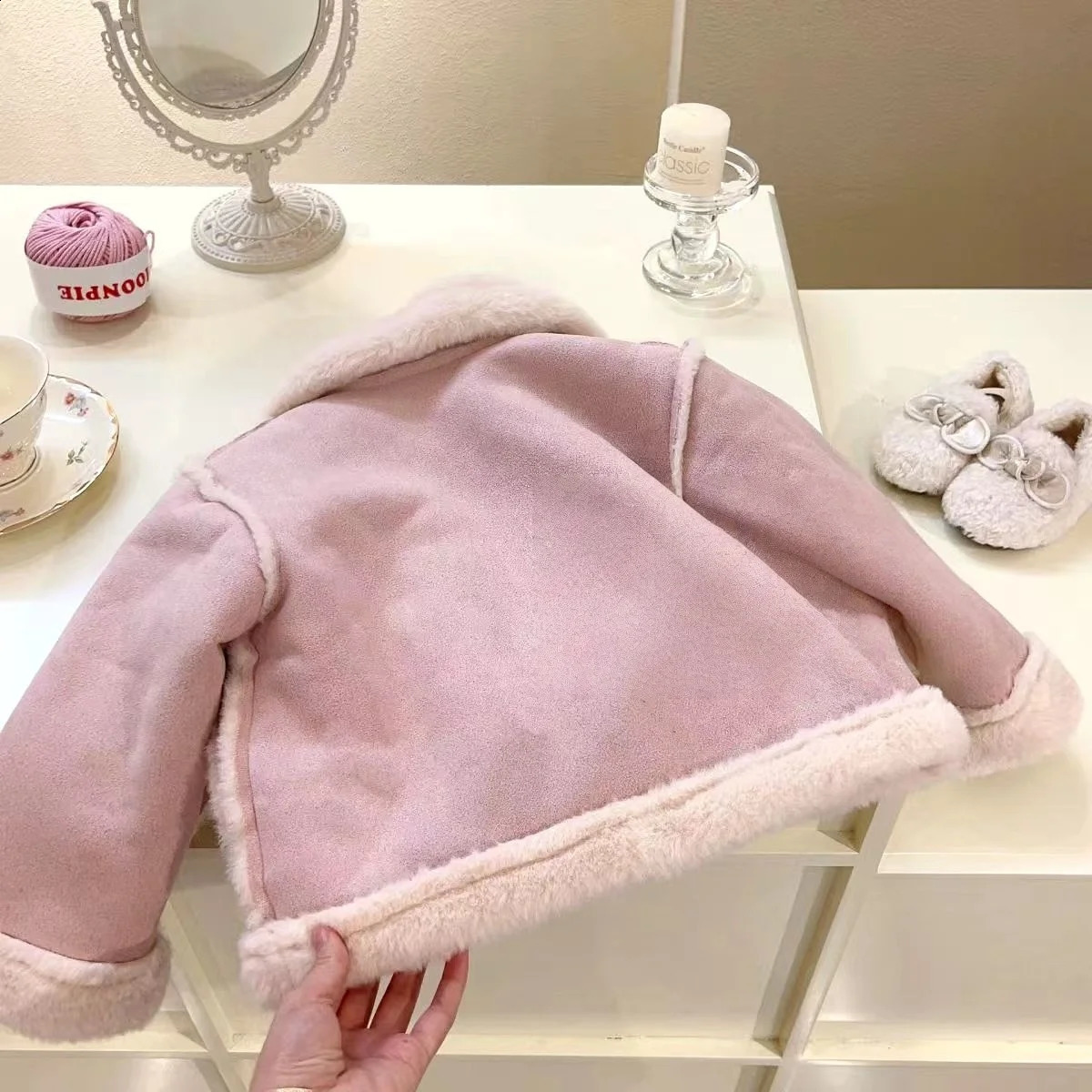 Princess Girls Winter Coat 27Y Faux Shearling FleeceLined Toddler Jacket Warm Thickened Kids Outerwear with Fur Trim 251023