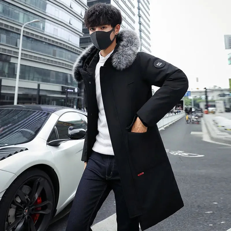 Winter Men Hooded Fur Collar Puffer Jackets Long Duck Down Coats Quality Male Outdoor Casual Thicker Warm Parkas Size 3XL 251023