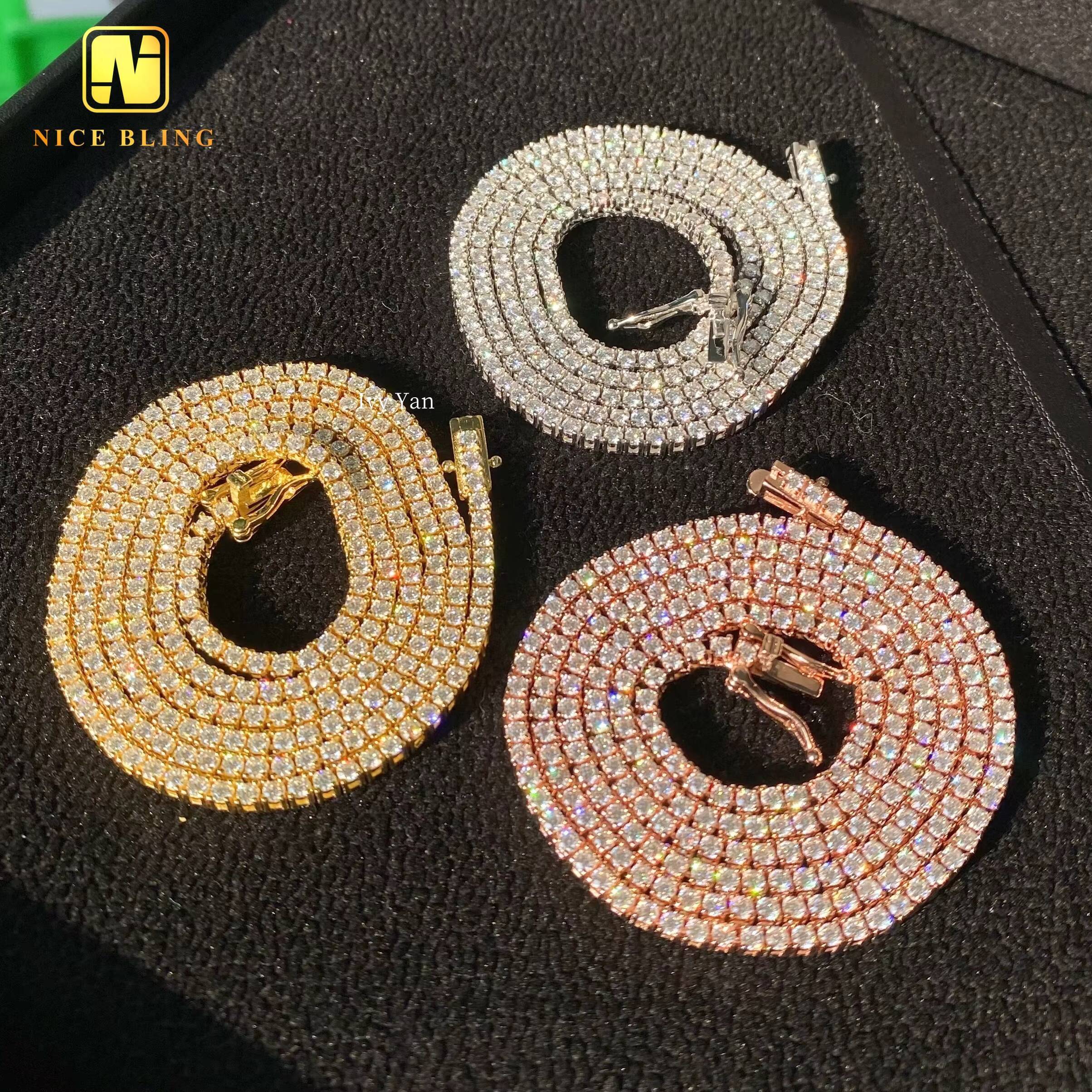 GRA Certificate Factory Price 925 Silver 2mm Hip Hop Jewelry Bracelet Necklace Iced Out VVS Moissanite Diamond Tennis Chain