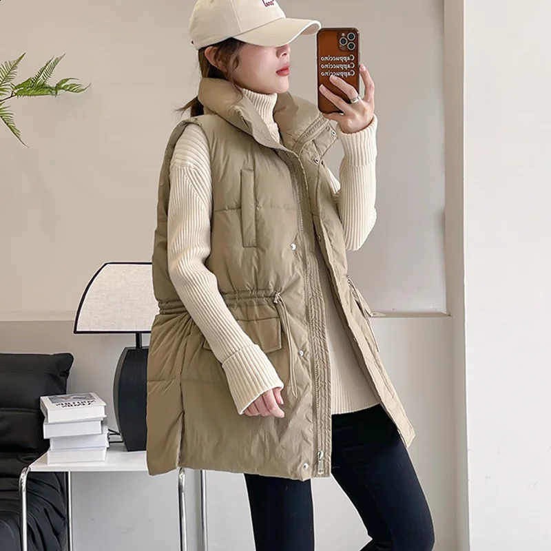 2025Winter Parkas Korean Style Student Waistcoat Womens Outer Wear Sleeveless Down Cotton Vest Jacket Loose Elegant Vest Female 251027