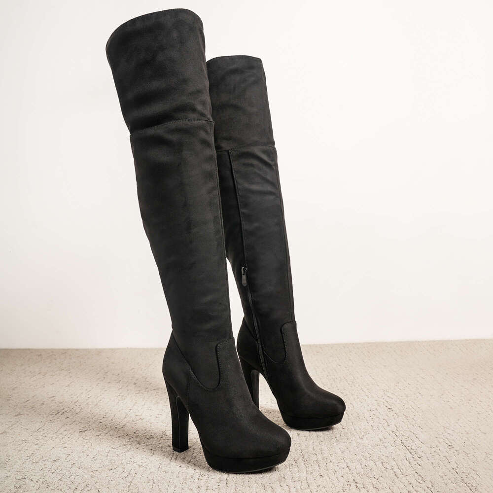 DREAM PAIRS Women's Black Chunky Thigh Over The Knee High Heel Boots